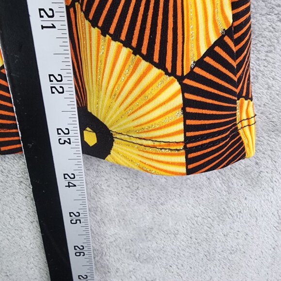 Womens Yellow Black Madison Geometric Patterned Top Puff Sleeve Keyhole Neck XL - Picture 7 of 8